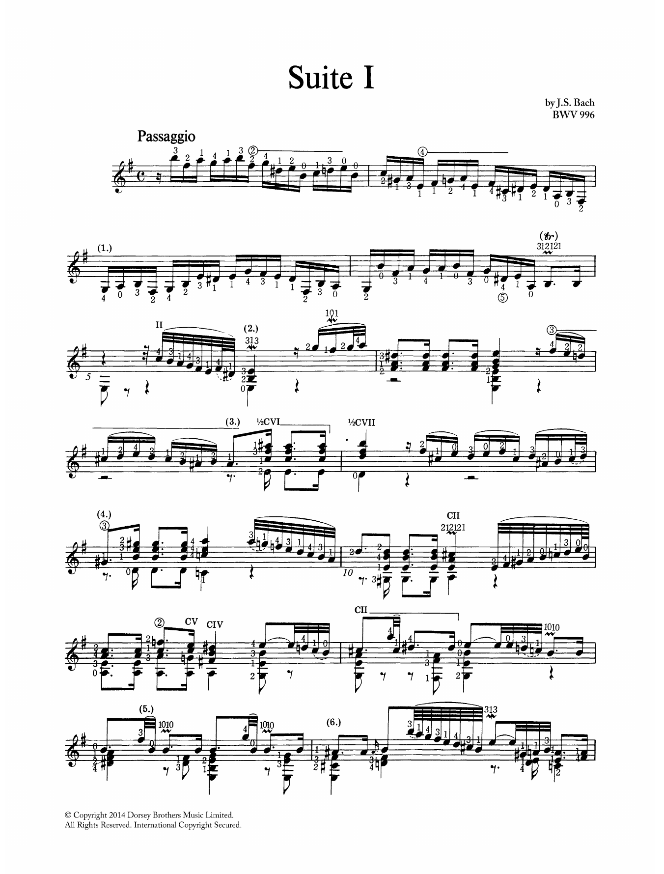 Johann Sebastian Bach Suite In E Minor BWV 996 Sheet Music
