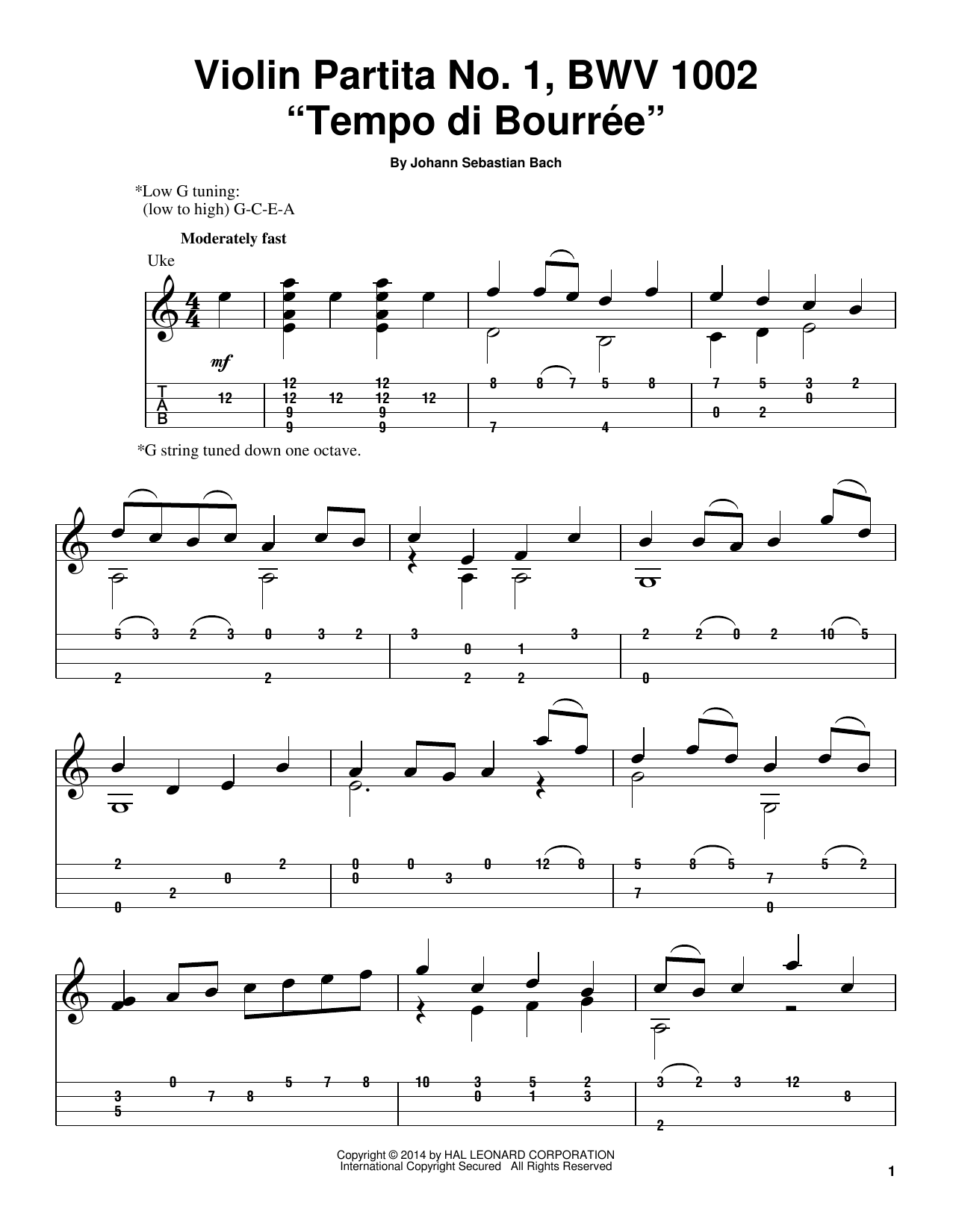 Johann Sebastian Bach Tempo Di Bourree, BWV 1002 Sheet Music
