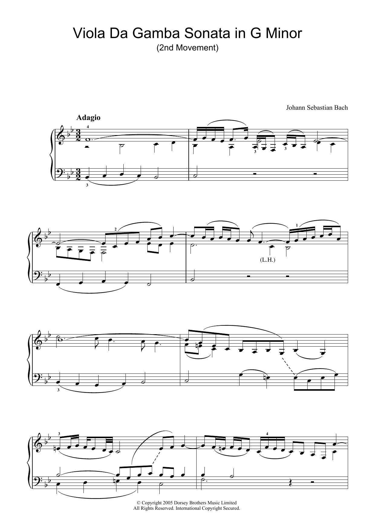 Johann Sebastian Bach Viola da Gamba Sonata In G Minor (2nd Movement) Sheet Music