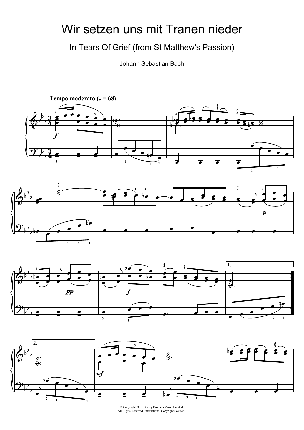 Johann Sebastian Bach Wir setzen uns mit Tranen nieder Sheet Music