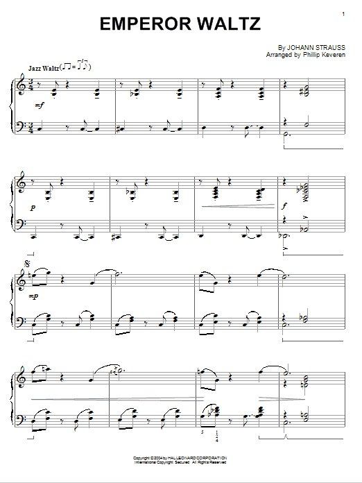 Johann Strauss Jr. Emperor Waltz [Jazz version] (arr. Phillip Keveren) Sheet Music