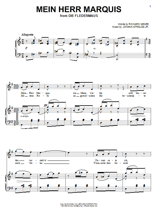 Johann Strauss Jr. Mein Herr Marquis Sheet Music