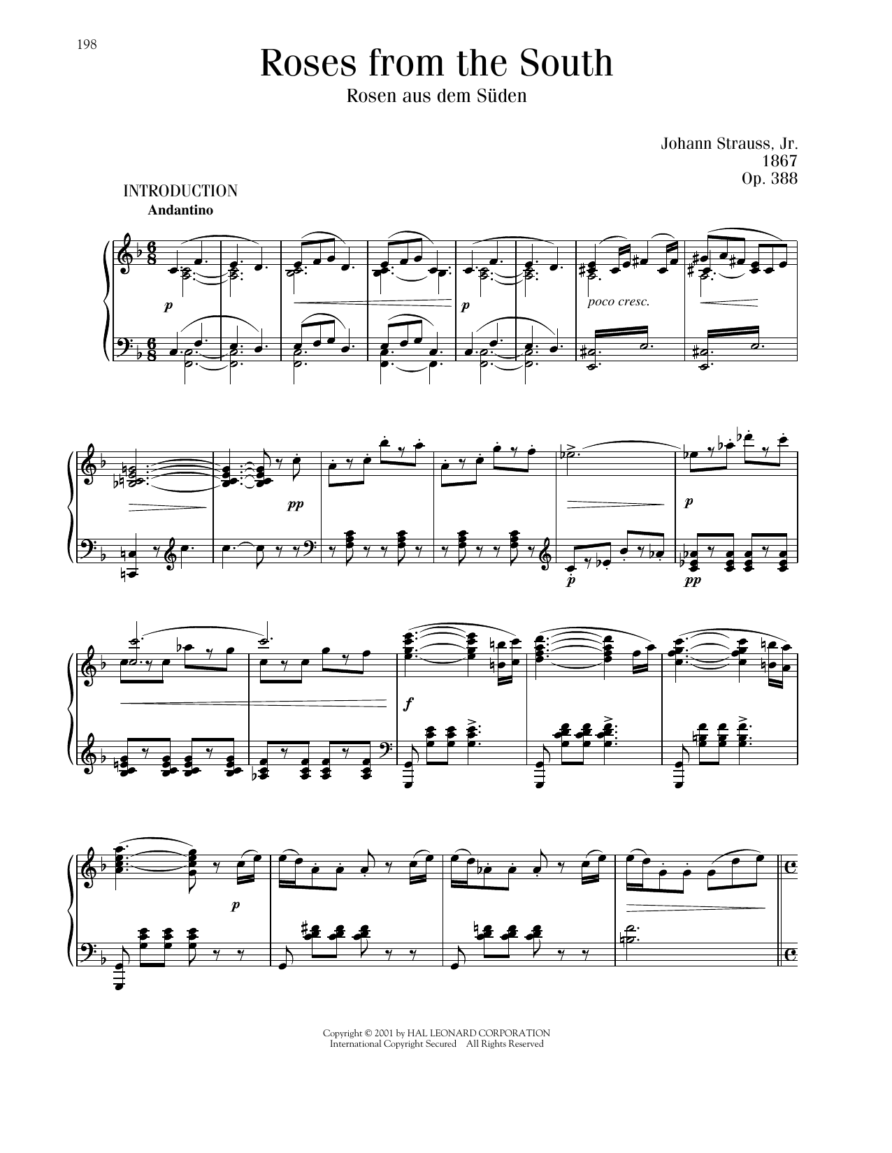 Johann Strauss Roses From The South, Op. 388 Sheet Music