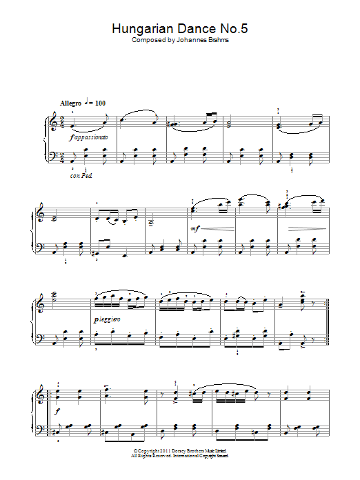 Johannes Brahms Hungarian Dance No.5 Sheet Music