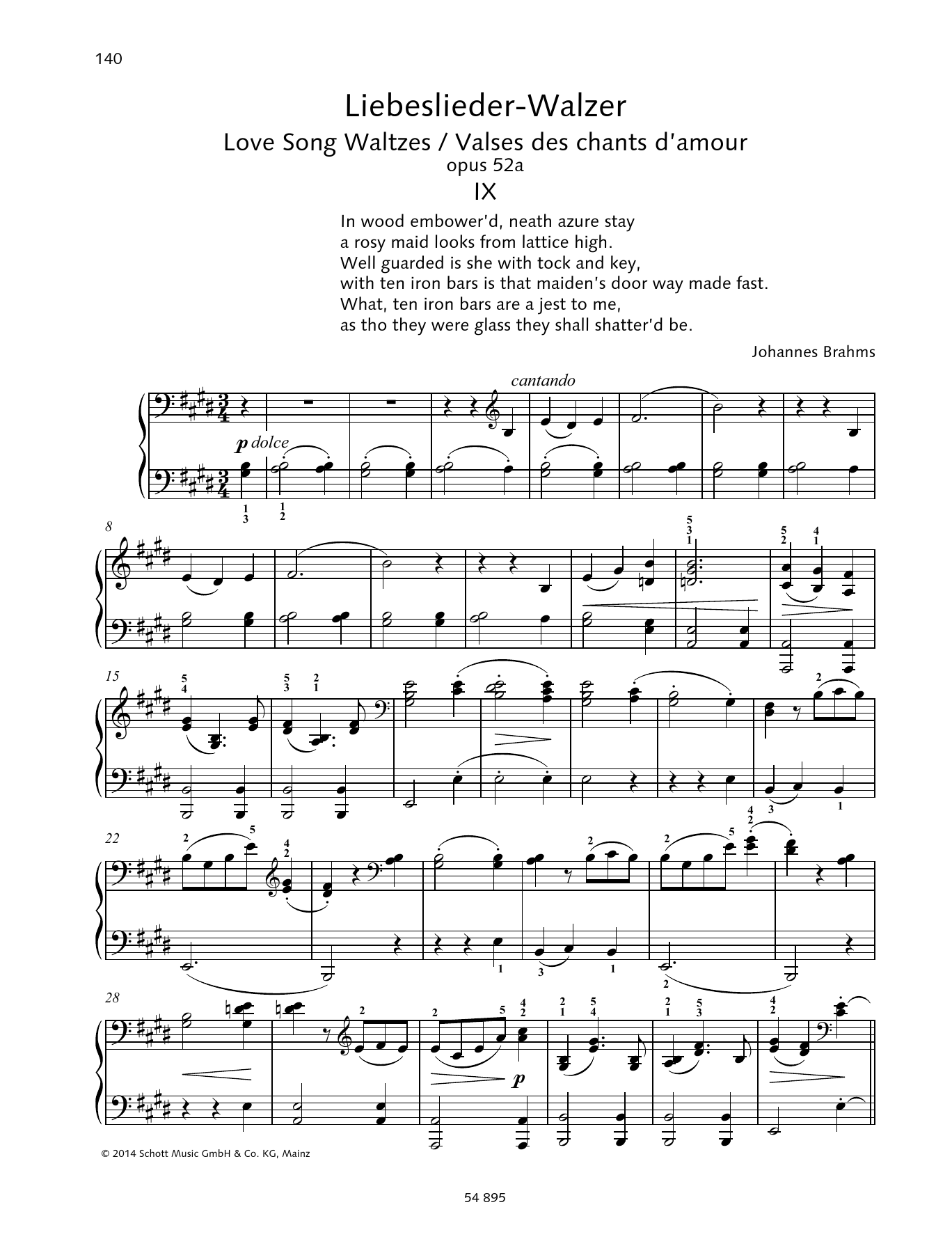 Johannes Brahms Love Song Waltzes Sheet Music