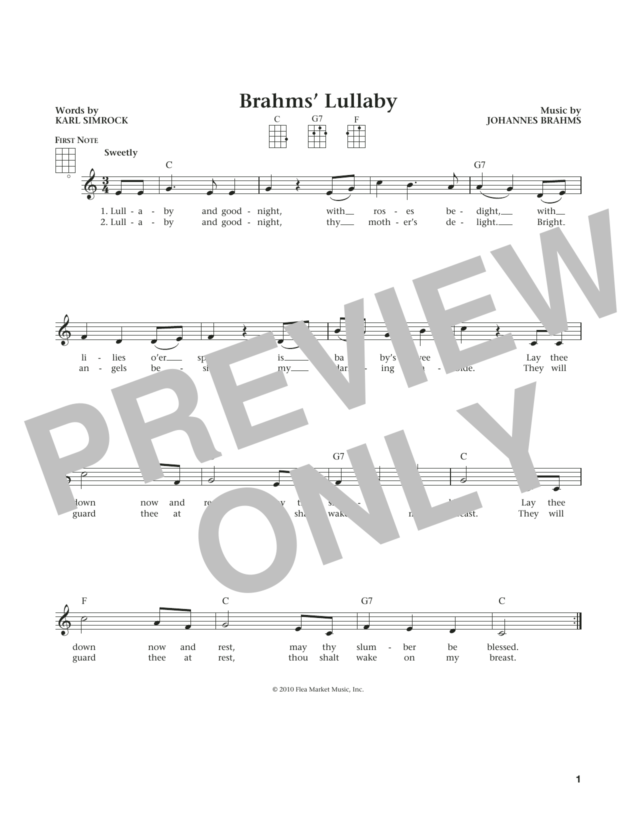 Johannes Brahms Lullaby (Cradle Song) (from The Daily Ukulele) (arr. Liz and Jim Beloff) Sheet Music