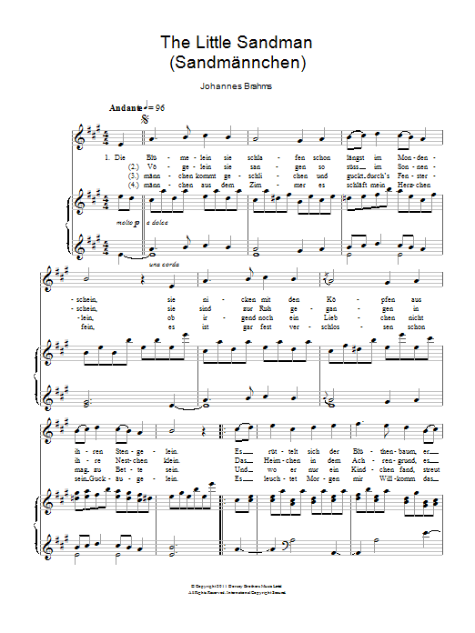 Johannes Brahms Sandmannchen (The Little Sandman) Sheet Music