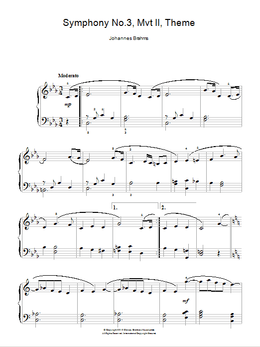Johannes Brahms Symphony No.3, Andante Sheet Music