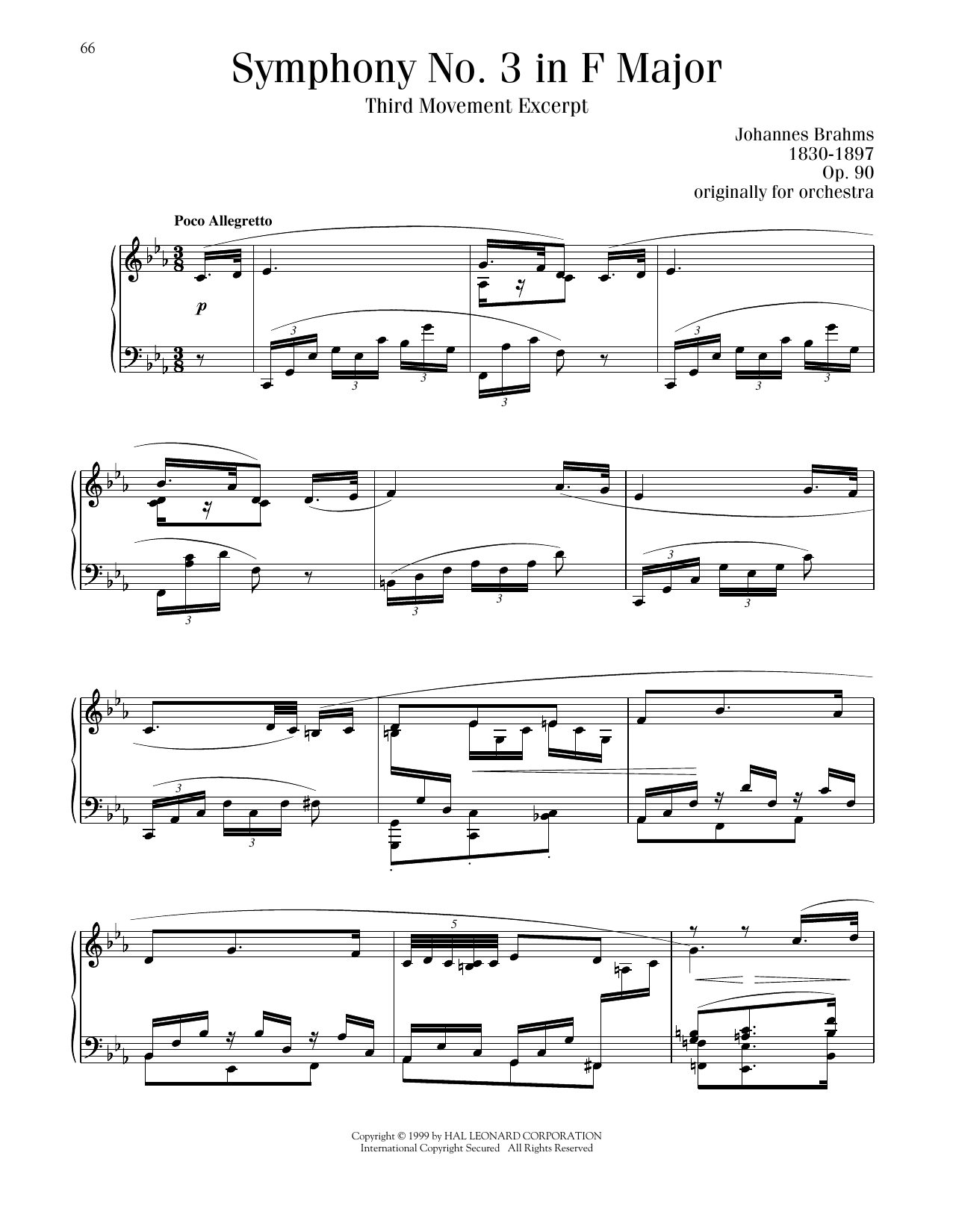 Johannes Brahms Symphony No. 3 In F Major, Op. 90 Sheet Music