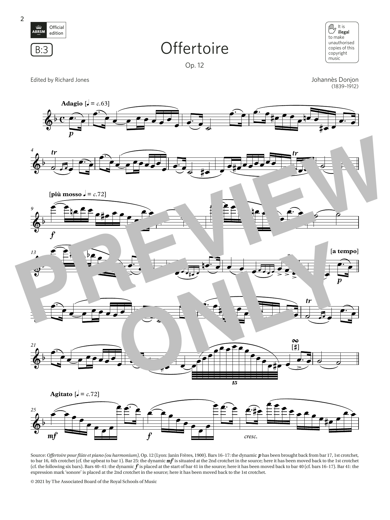Johannes Donjon Offertoire, Op. 12 (Grade 7 List B3 from the ABRSM Flute syllabus from 2022) Sheet Music