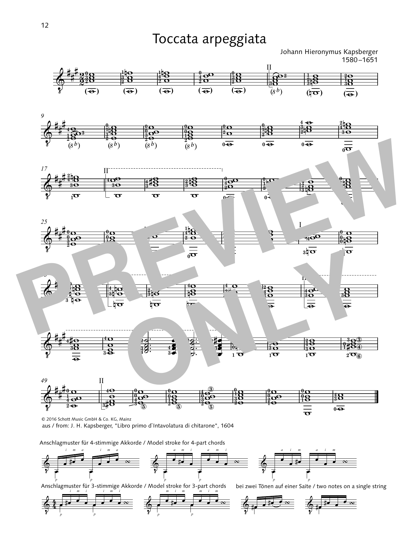Johannes Hieronymus von Kapsberger Toccata arpeggiata Sheet Music