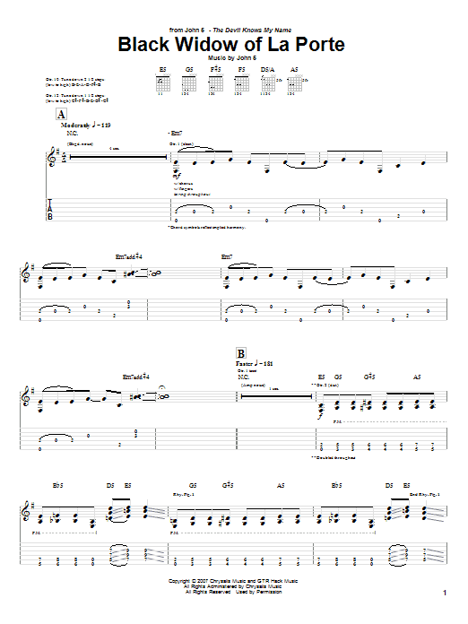 John 5 Black Widow Of La Porte Sheet Music