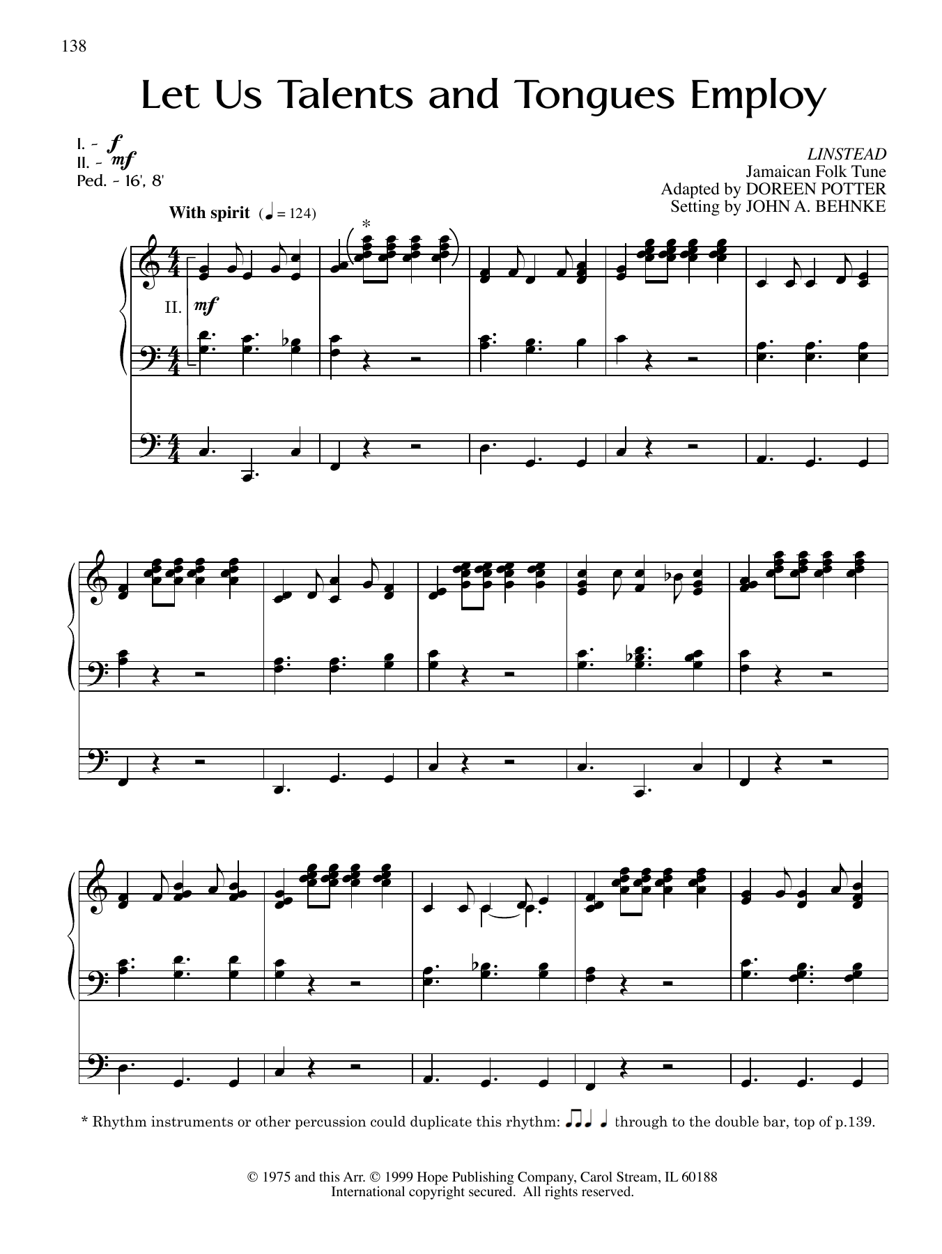 John A. Behnke Let Us Talents and Tongues Employ Sheet Music