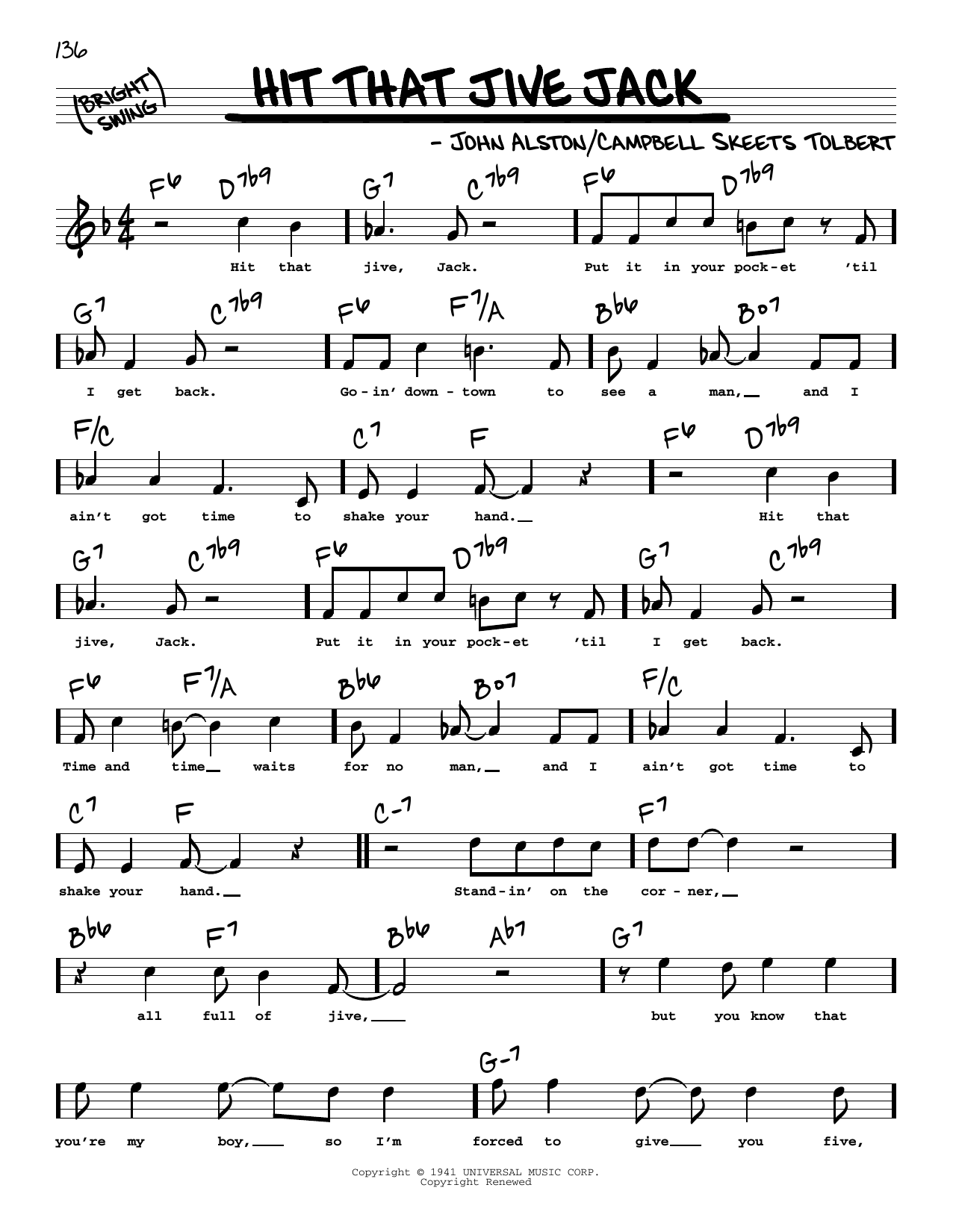 John Alston Hit That Jive Jack (High Voice) Sheet Music