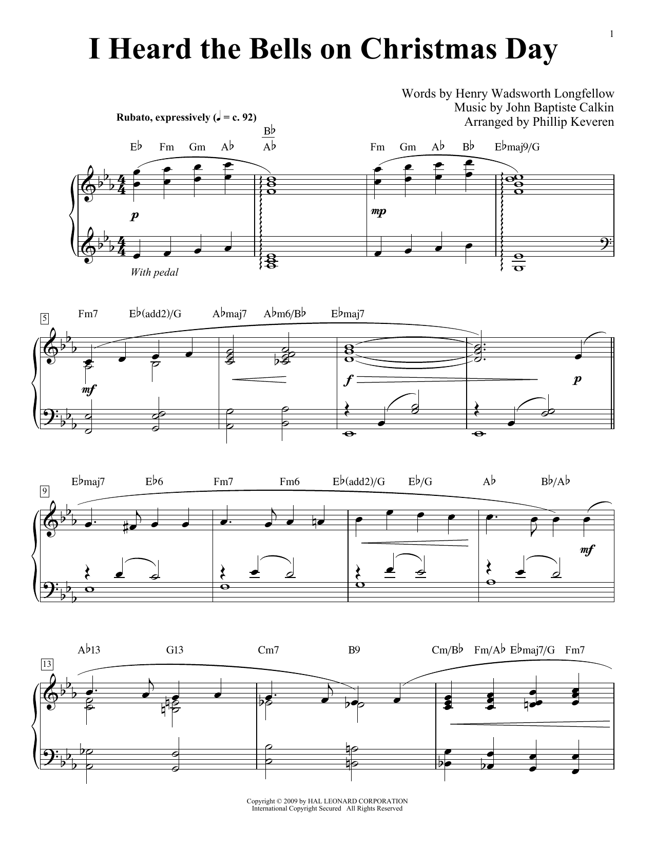 John Baptiste Calkin I Heard The Bells On Christmas Day [Jazz version] (arr. Phillip Keveren) Sheet Music