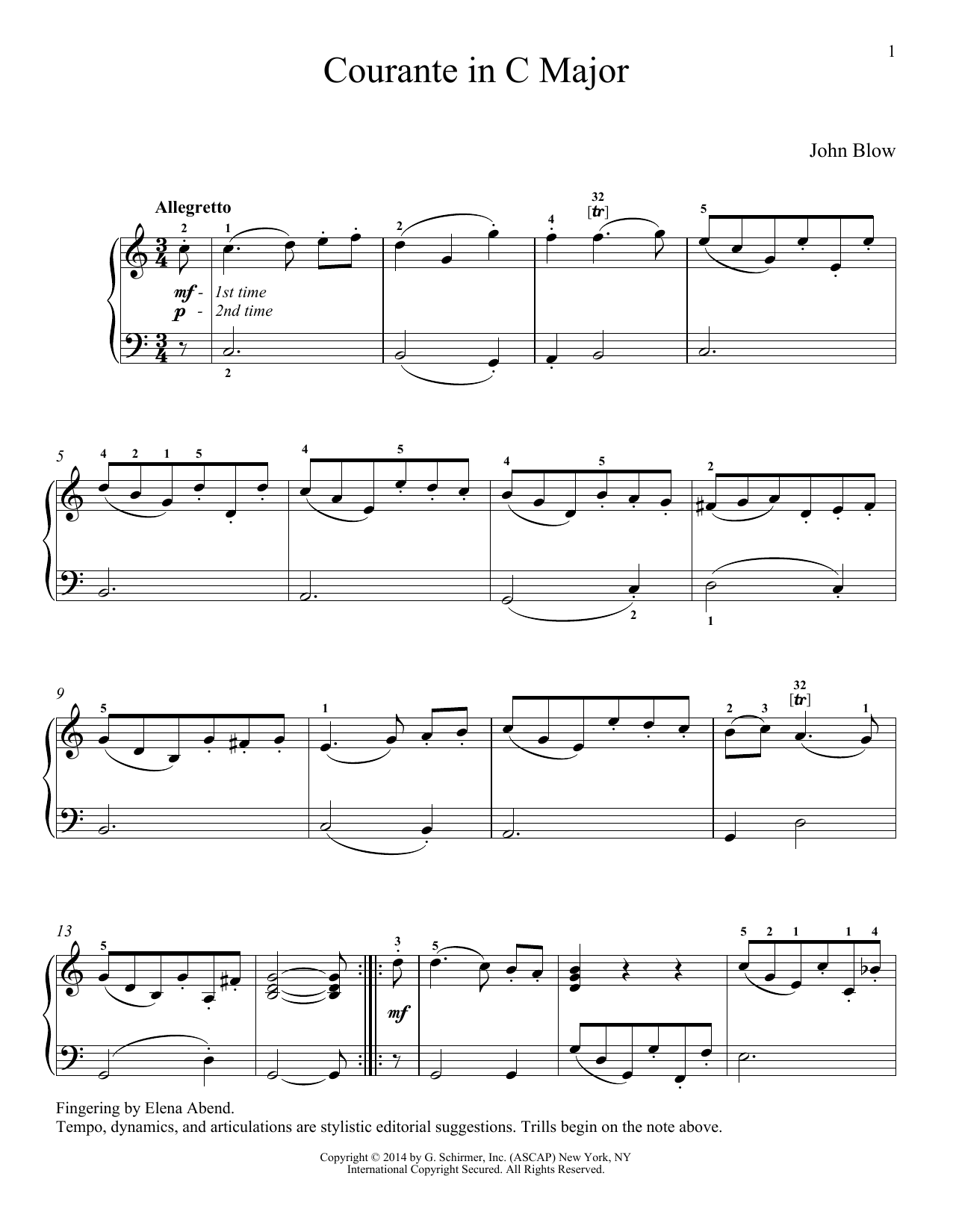 John Blow Courante Sheet Music