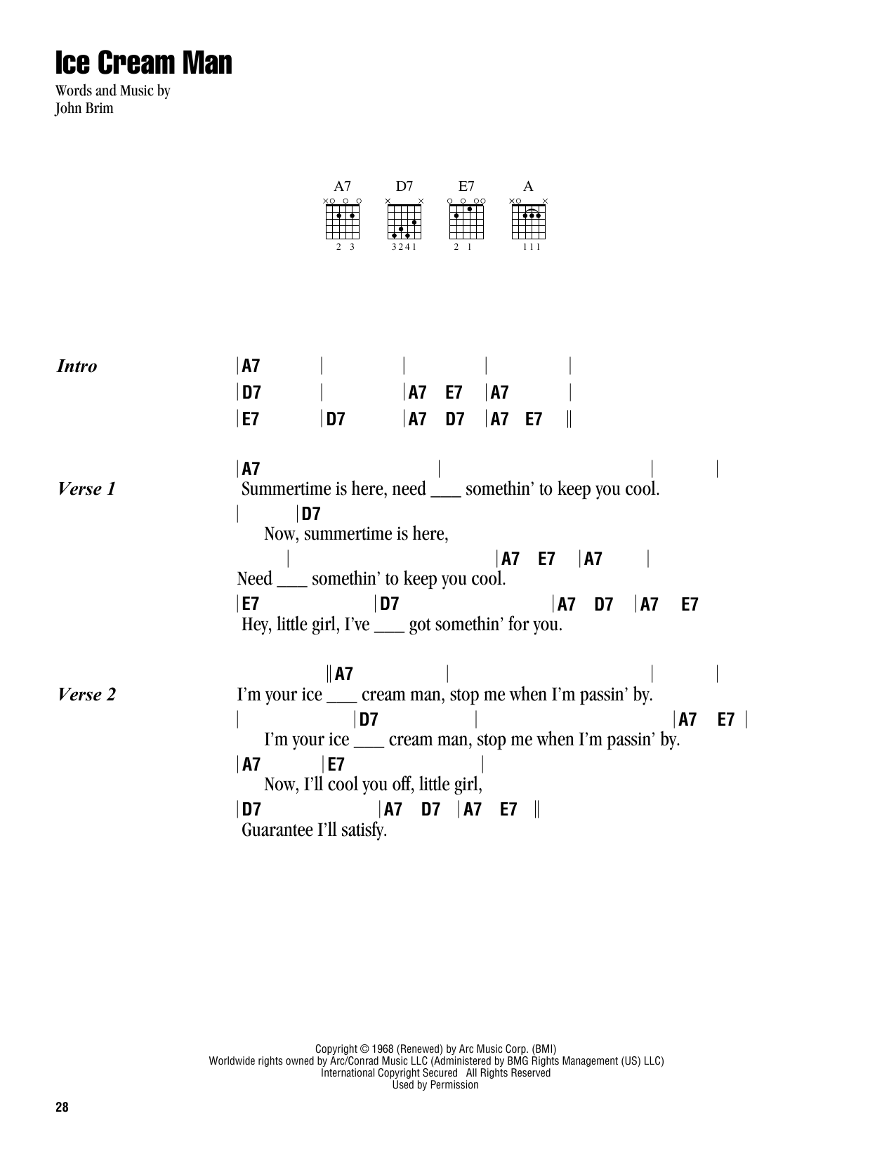 John Brim Ice Cream Man Sheet Music
