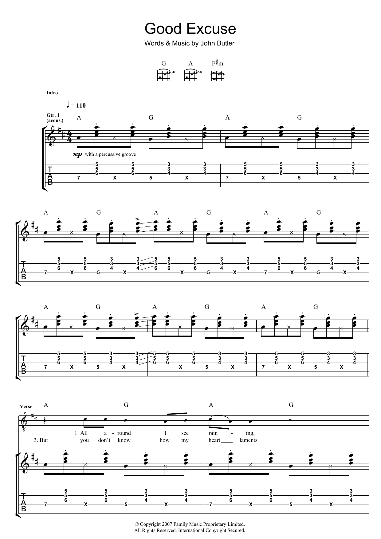 John Butler Good Excuse Sheet Music