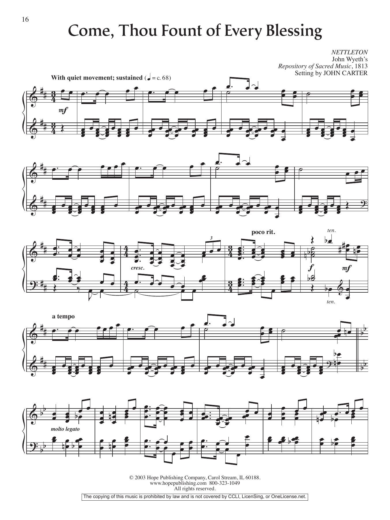 John Carter Come, Thou Fount of Every Blessing Sheet Music