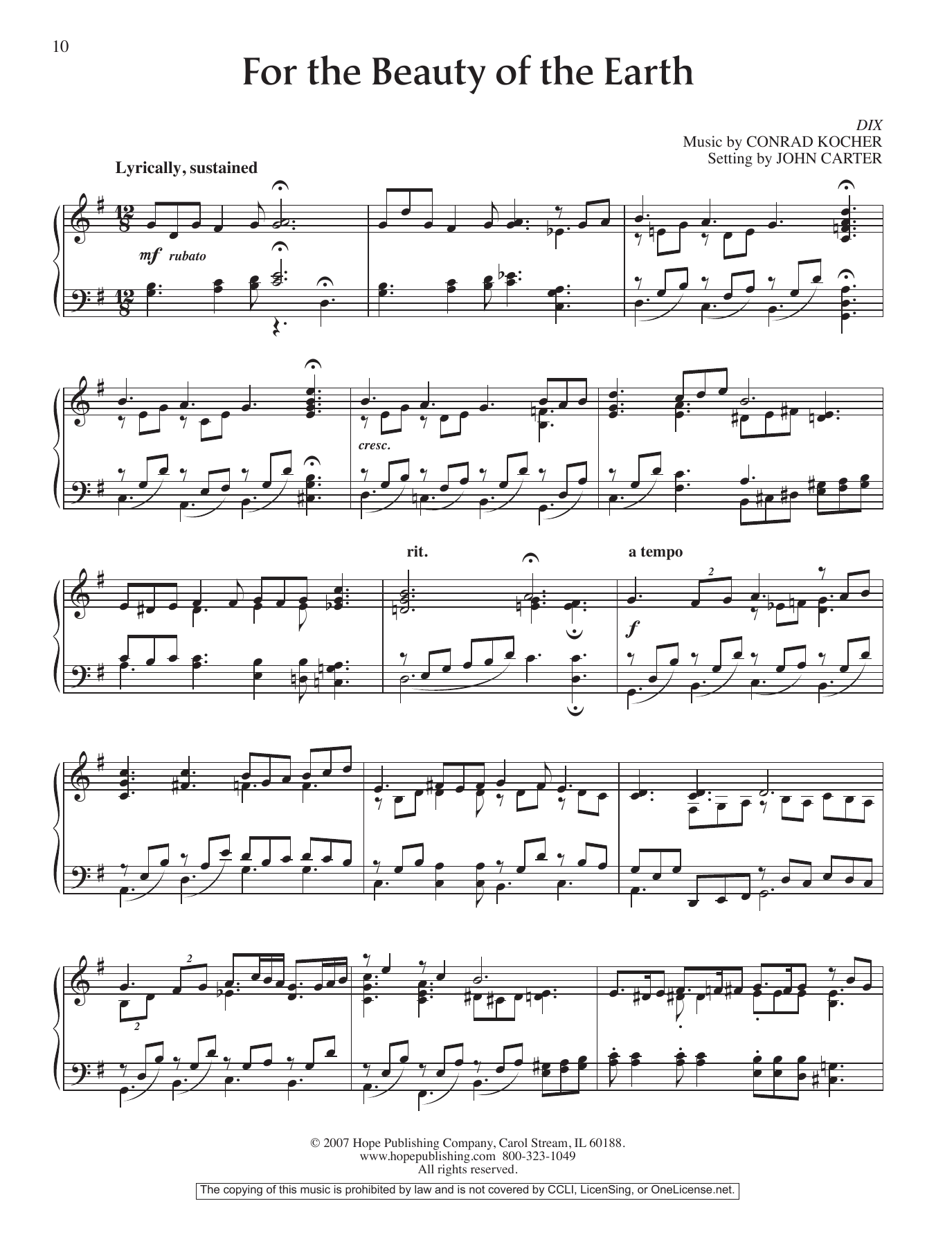 John Carter For the Beauty of the Earth Sheet Music