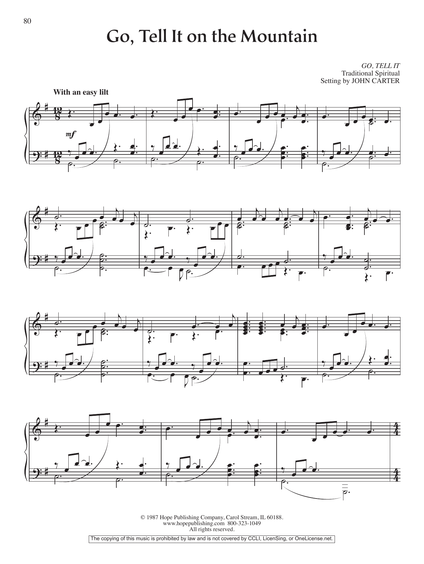 John Carter Go, Tell It on the Mountain Sheet Music