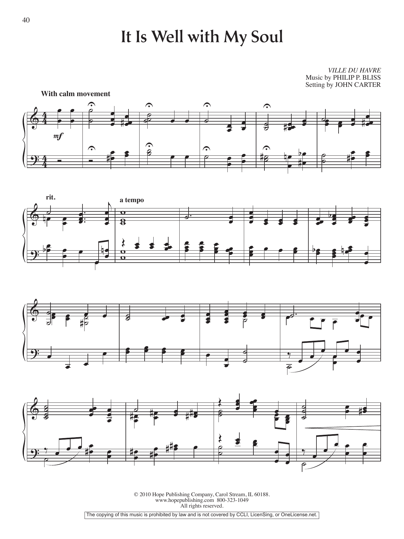 John Carter It Is Well with My Soul Sheet Music