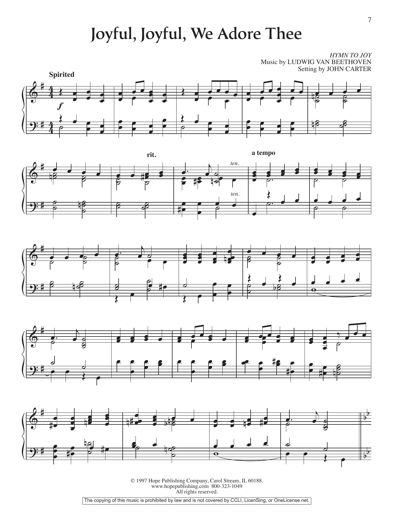 John Carter Joyful, Joyful, We Adore Thee Sheet Music