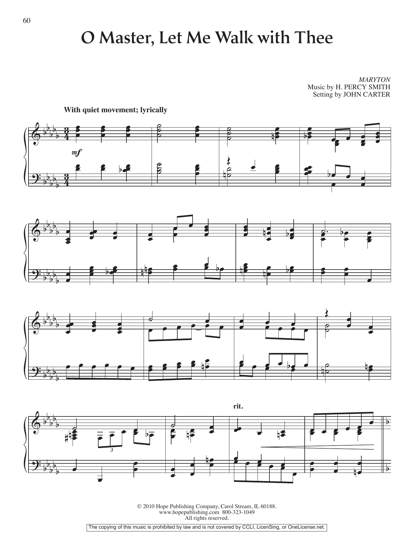 John Carter O Master, Let Me Walk with Thee Sheet Music