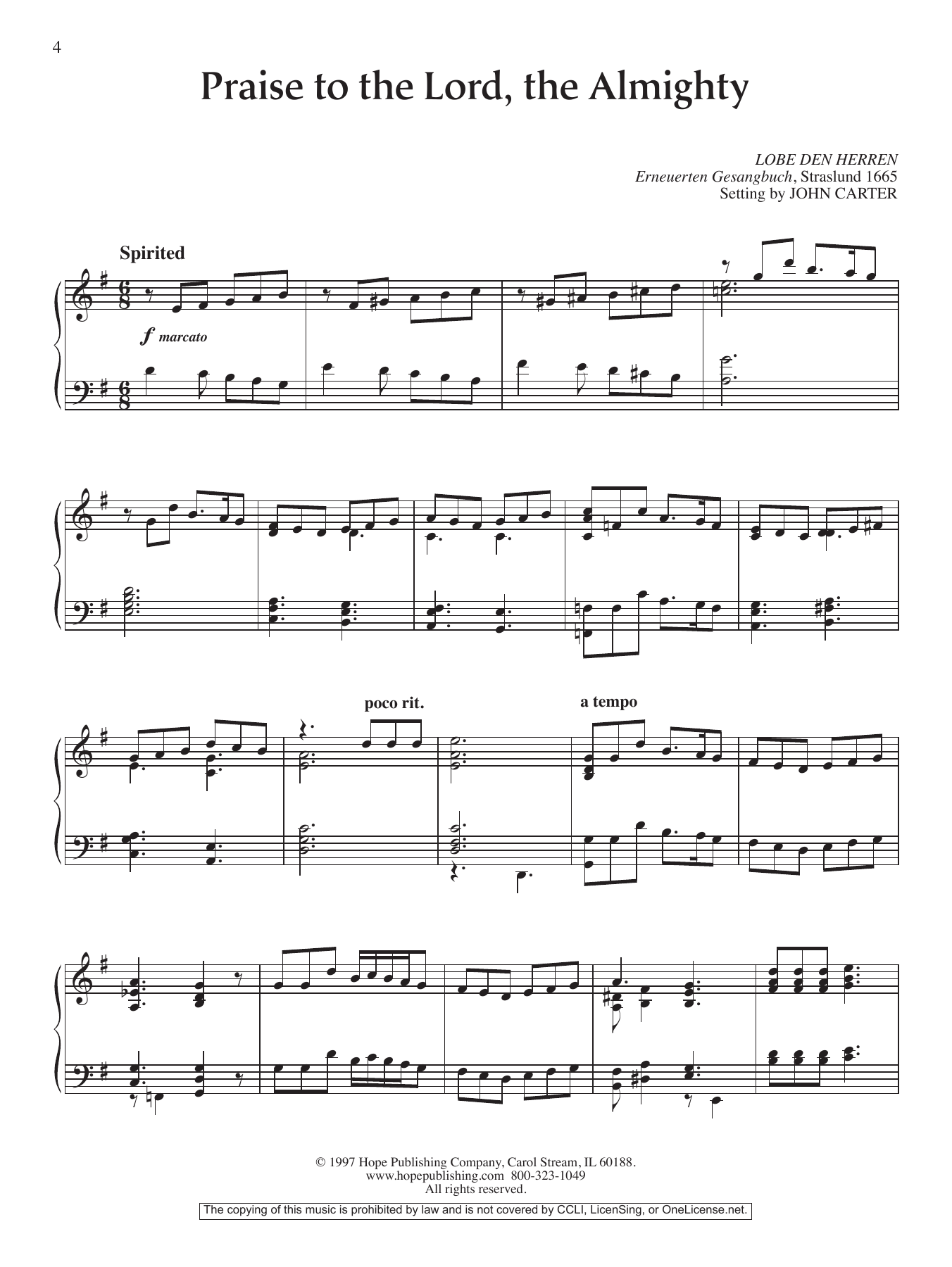 John Carter Praise to the Lord, the Almighty! Sheet Music