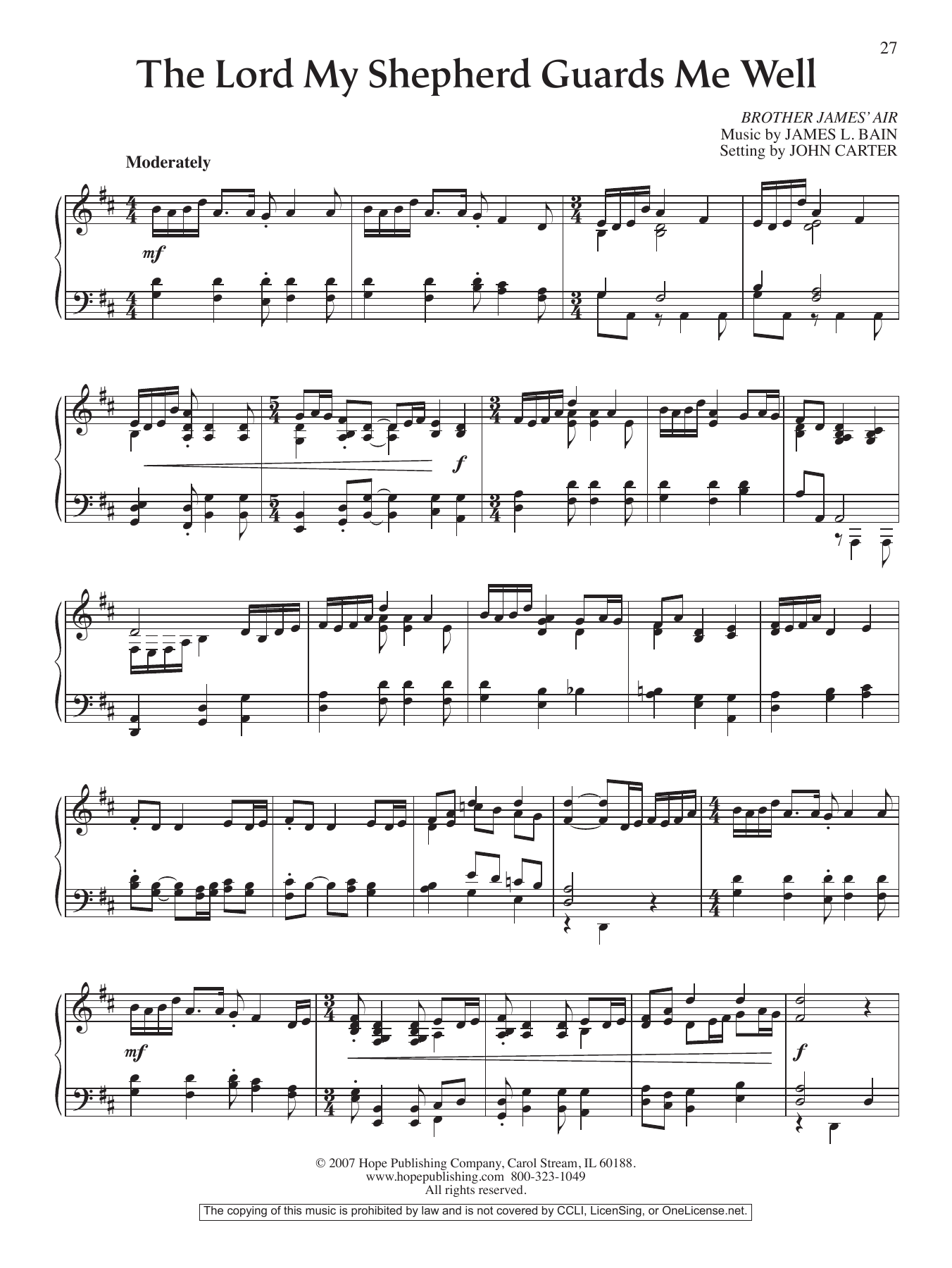 John Carter The Lord My Shepard Guards Me Well Sheet Music