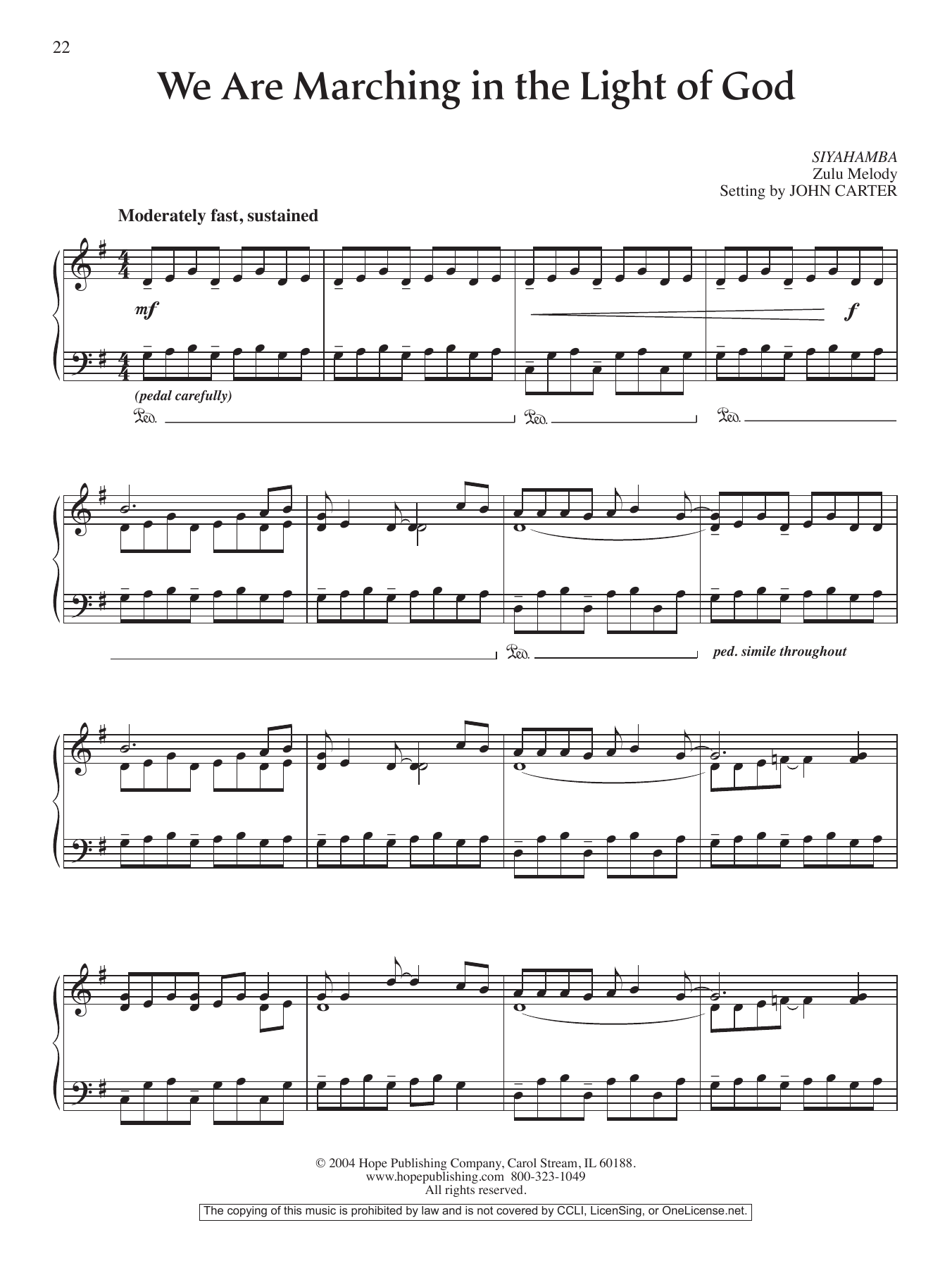 John Carter We Are Marching in the Light of God Sheet Music
