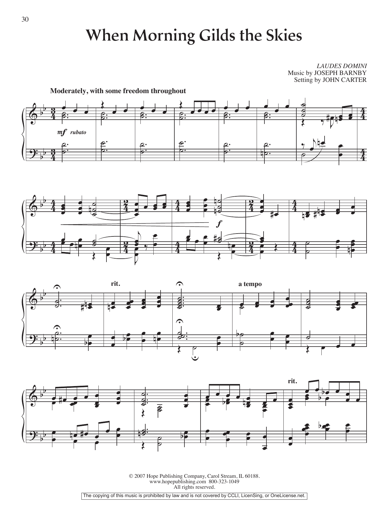 John Carter When Morning Gilds the Skies Sheet Music