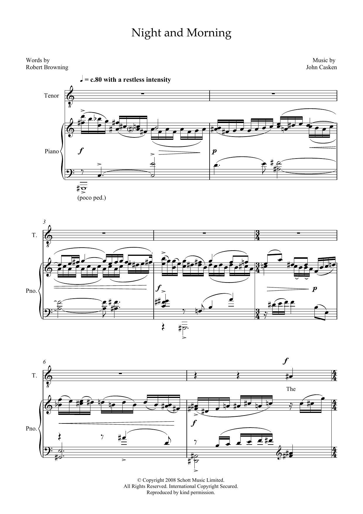 John Casken Night and Morning (for tenor and piano) Sheet Music