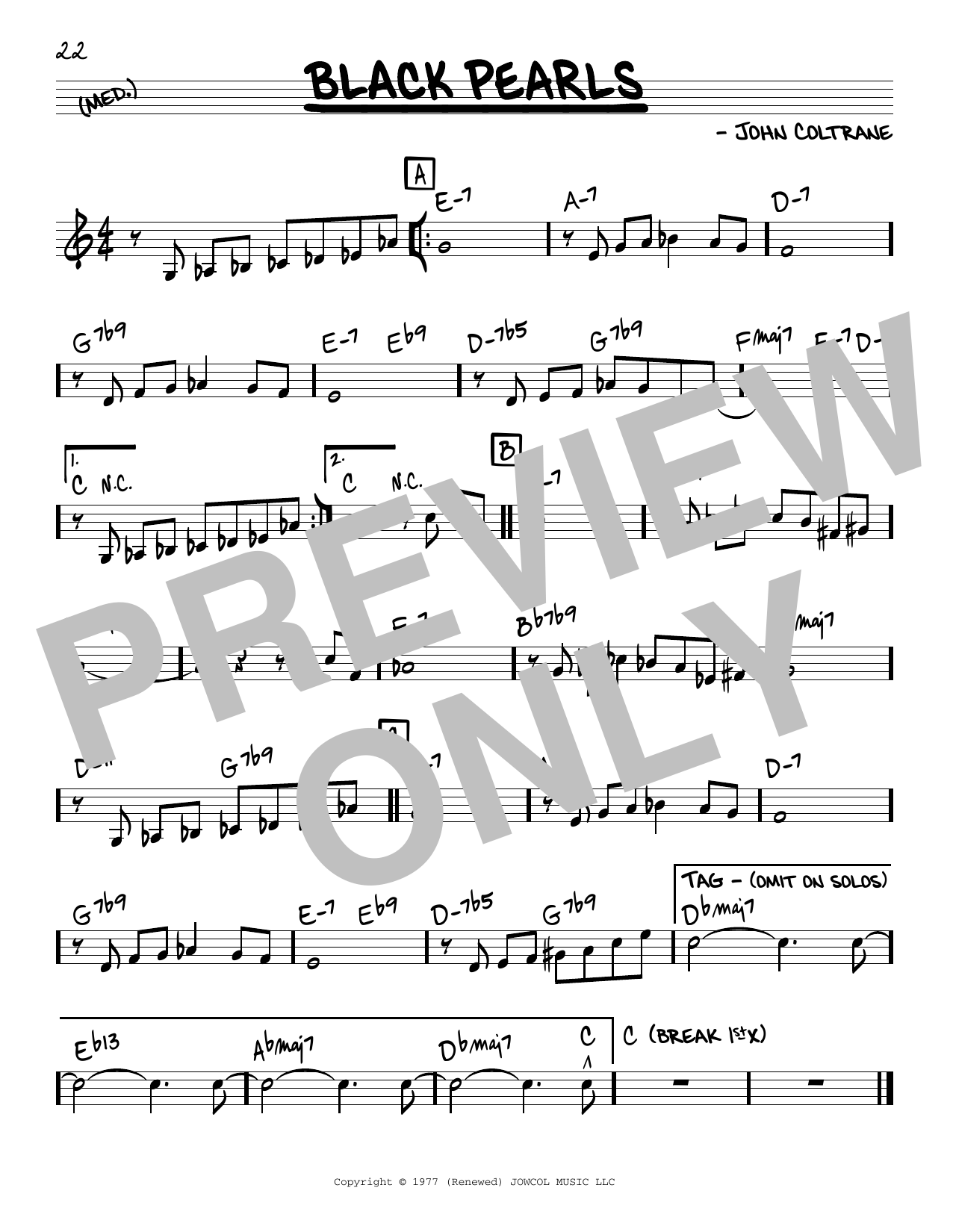 John Coltrane Black Pearls Sheet Music