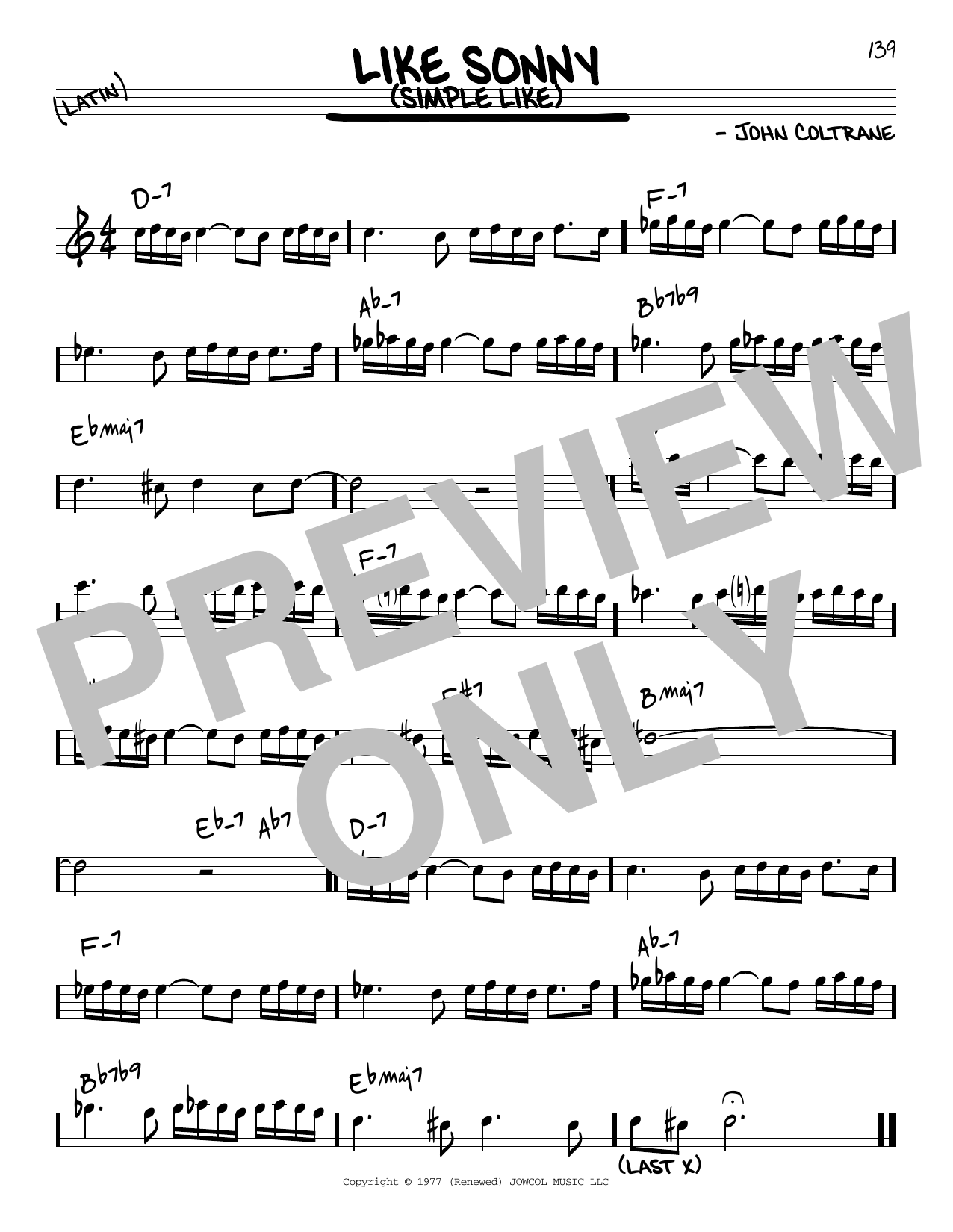 John Coltrane Like Sonny (Simple Like) Sheet Music