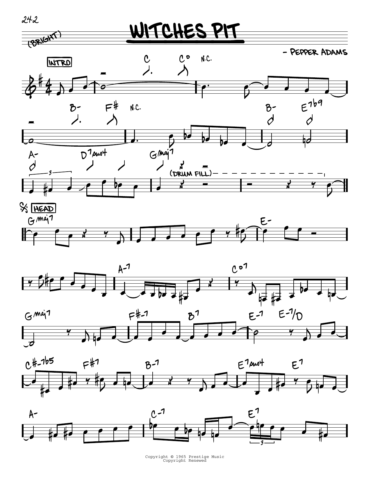 John Coltrane Witches Pit Sheet Music
