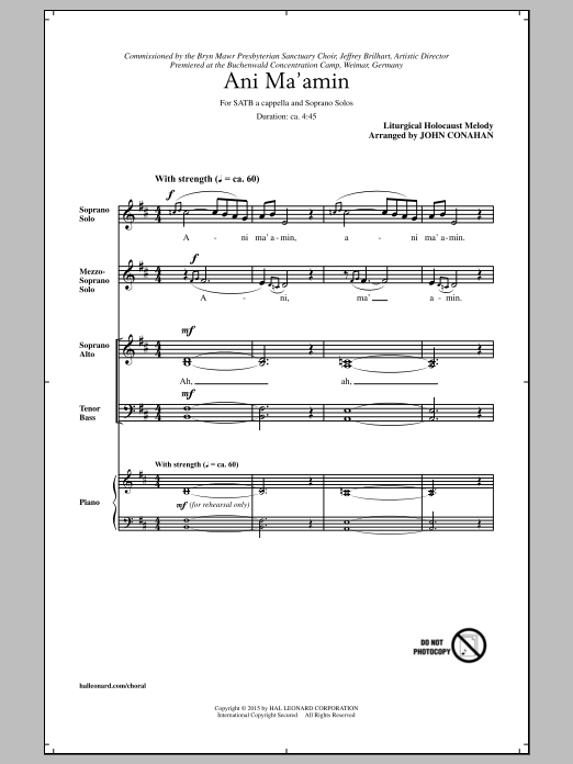 John Conahan Ani Ma'amin Sheet Music