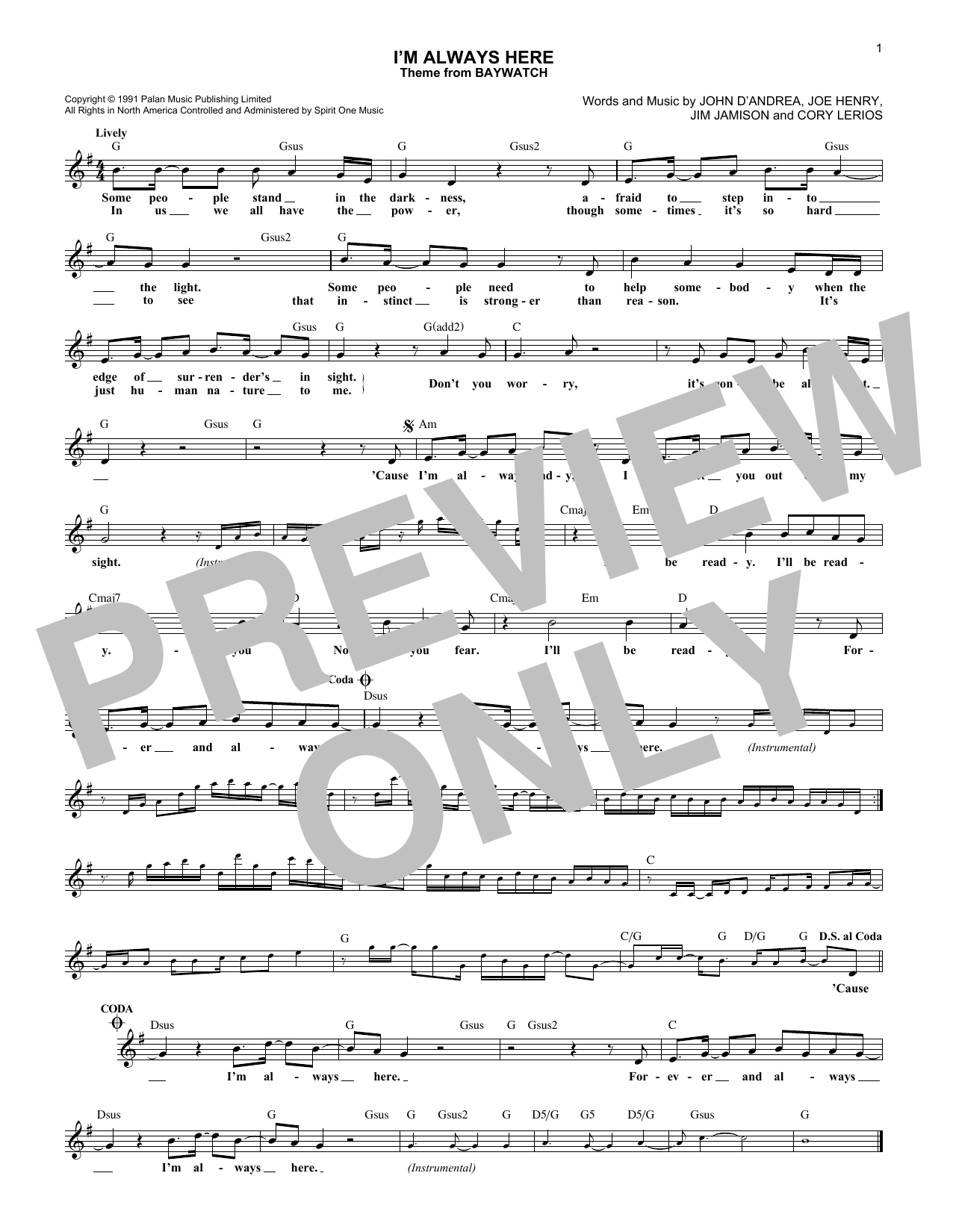 John D'Andrea I'm Always Here Sheet Music