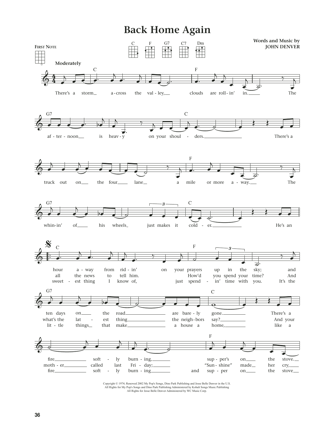 John Denver Back Home Again (from The Daily Ukulele) (arr. Jim Beloff) Sheet Music