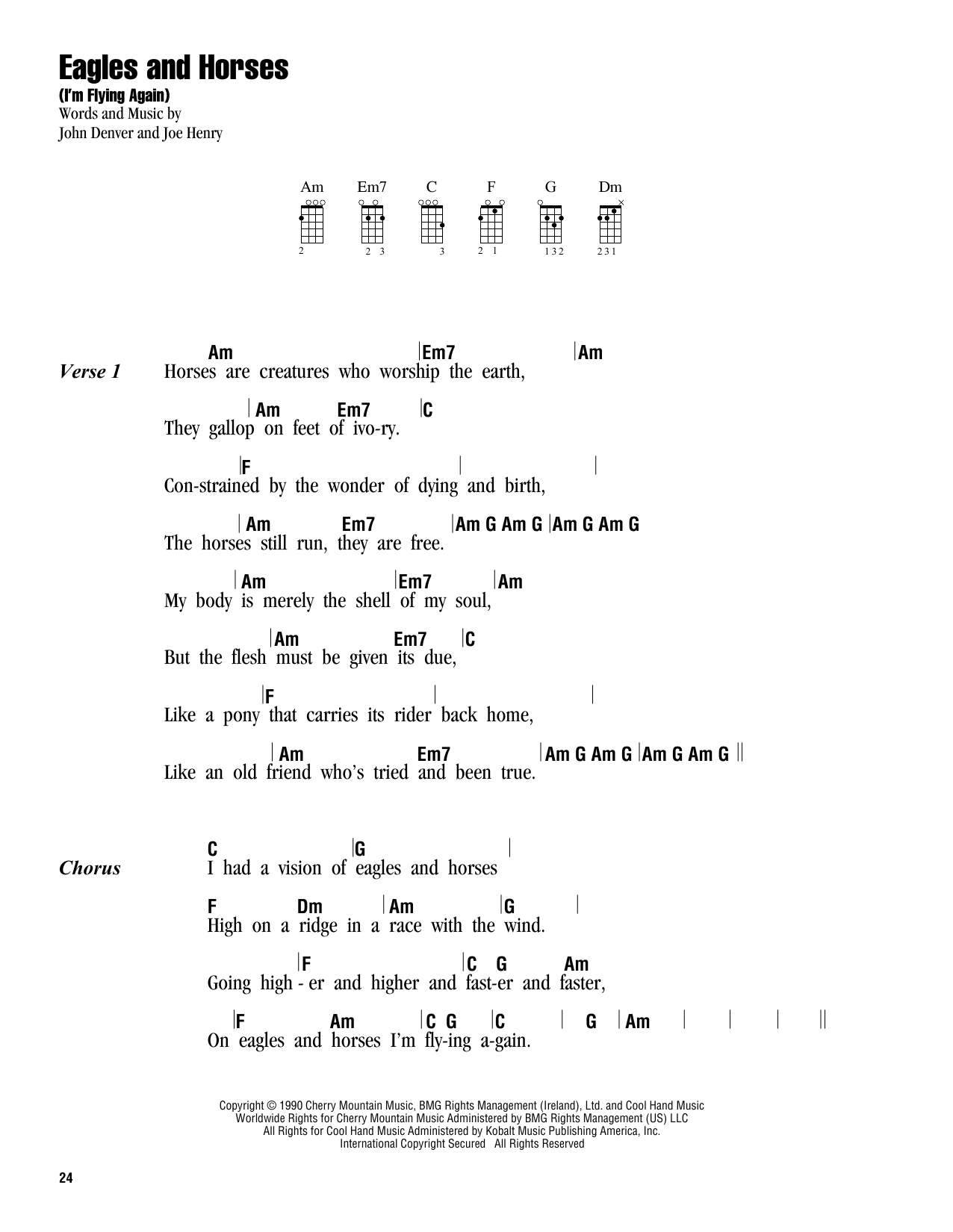 John Denver Eagles And Horses (I'm Flying Again) Sheet Music