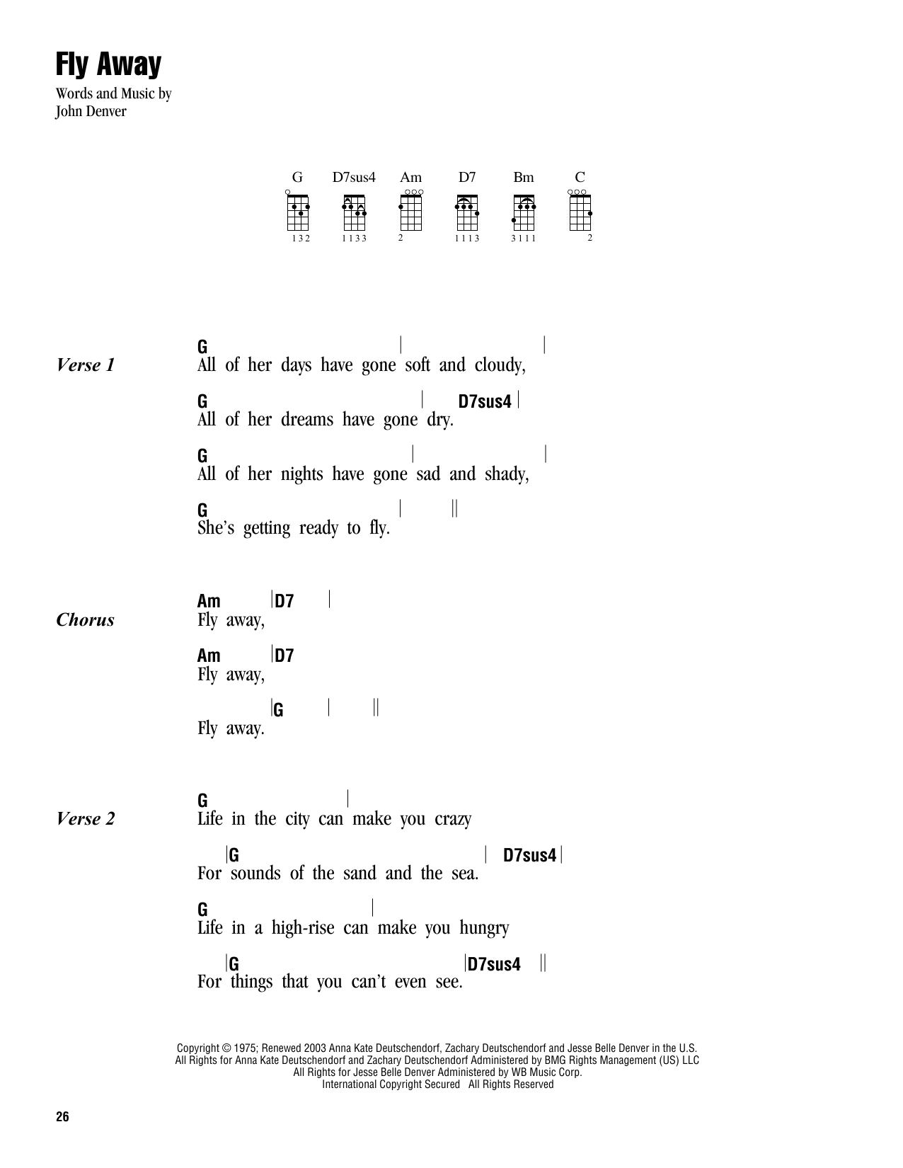 John Denver Fly Away Sheet Music