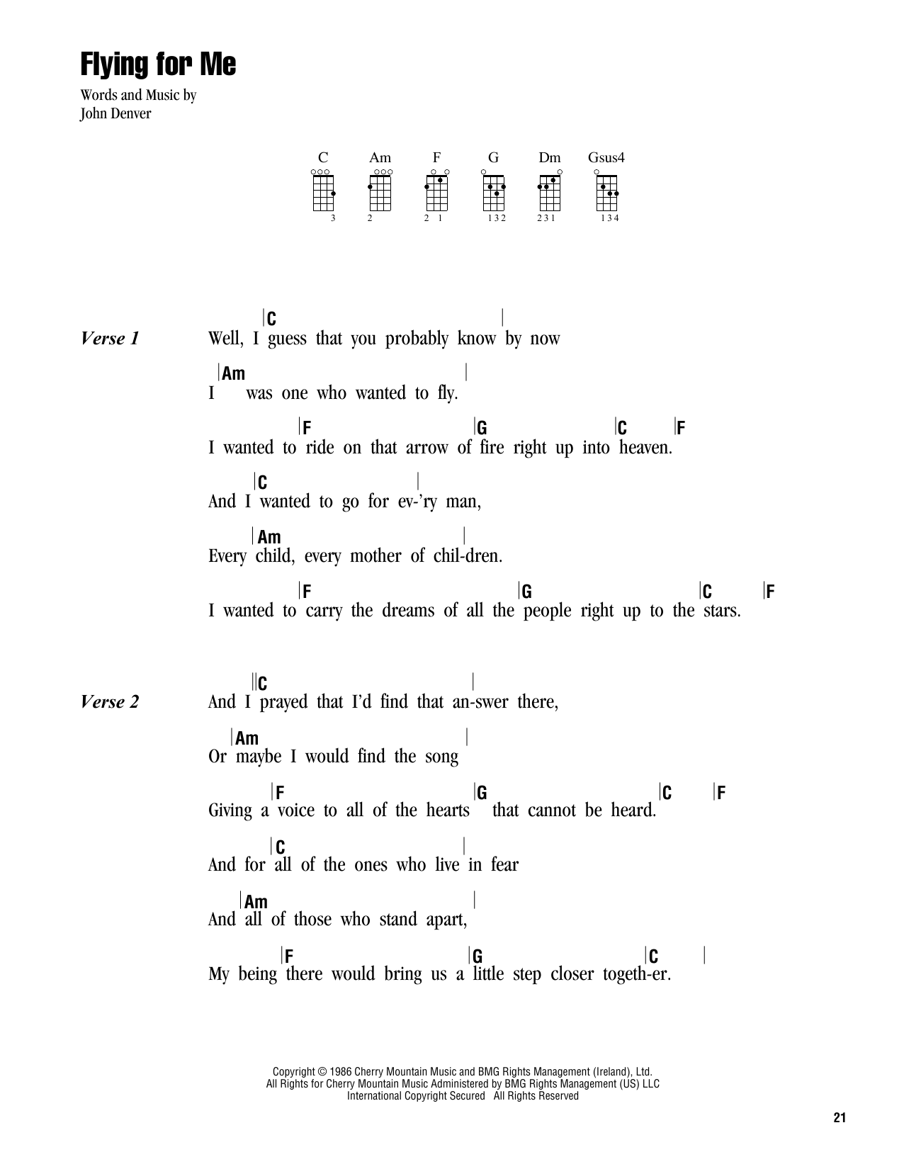 John Denver Flying For Me Sheet Music