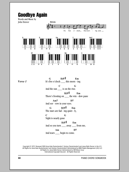 John Denver Goodbye Again Sheet Music