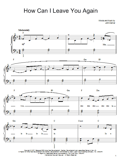 John Denver How Can I Leave You Again Sheet Music