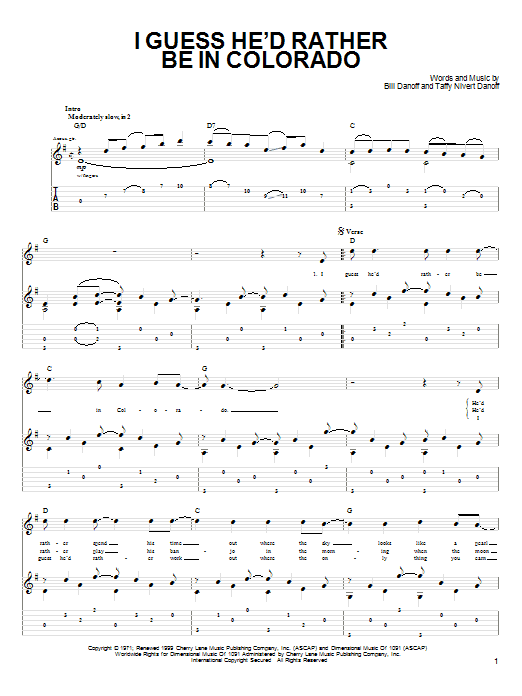 John Denver I Guess He'd Rather Be In Colorado Sheet Music