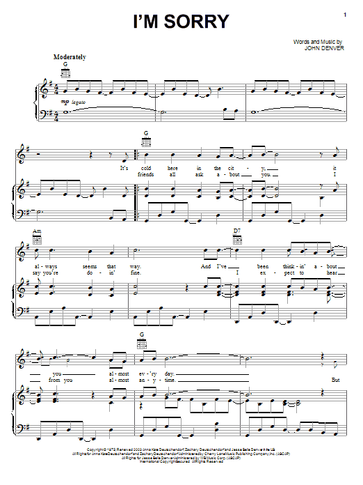 John Denver I'm Sorry Sheet Music