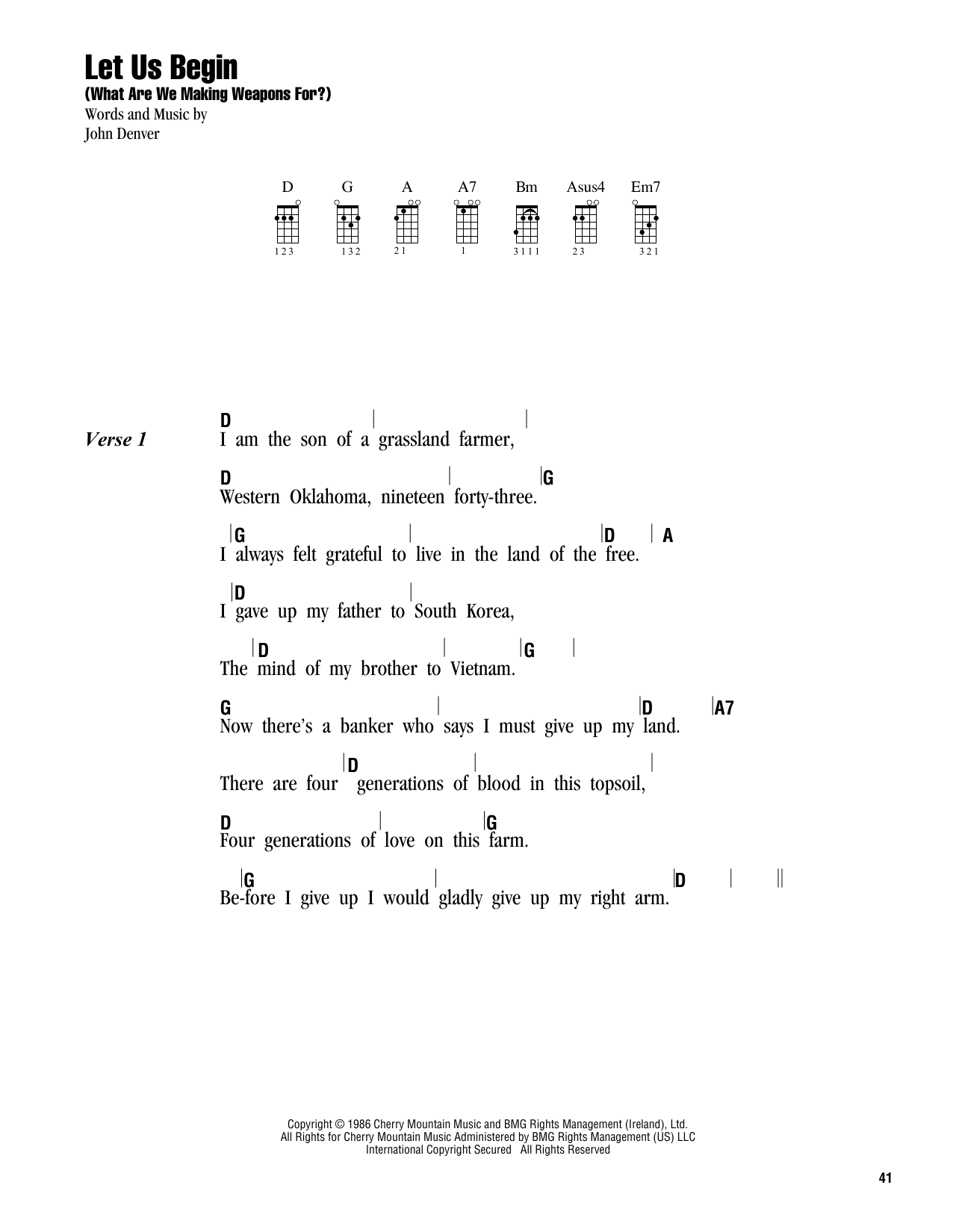 John Denver Let Us Begin (What Are We Making Weapons For?) Sheet Music