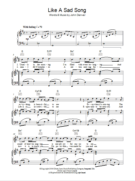 John Denver Like A Sad Song Sheet Music