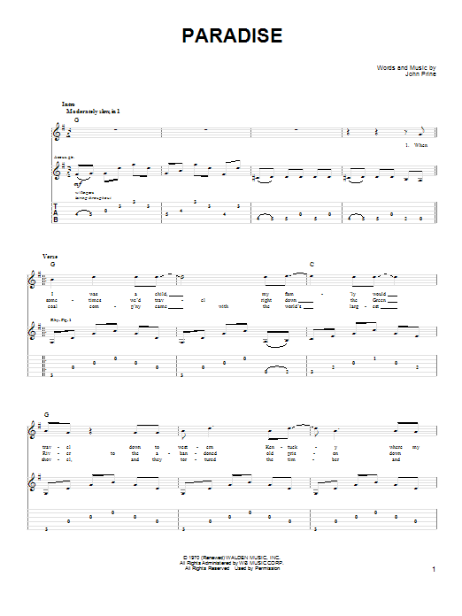 John Denver Paradise Sheet Music