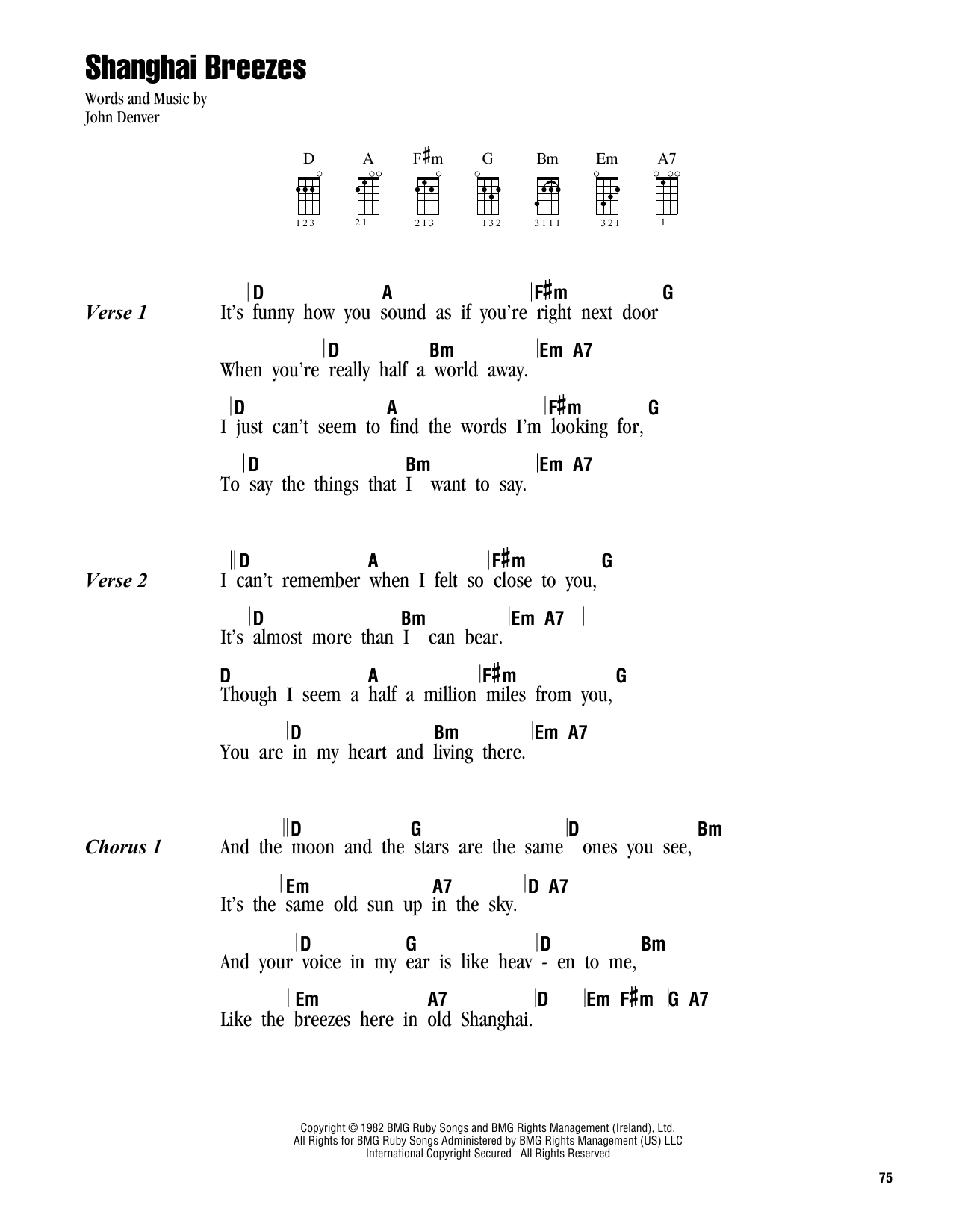 John Denver Shanghai Breezes Sheet Music